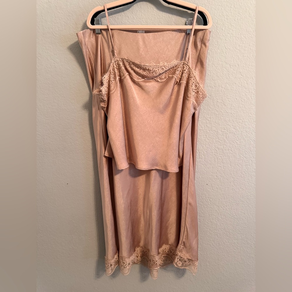 A New Day Satin Lace Cami & Midi Slip Skirt Set – Blush Pink – XL / XXL